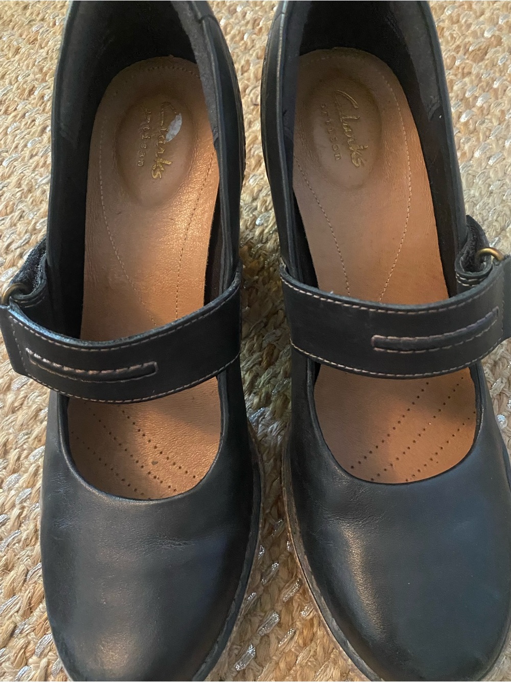 Clarks Artisan Carleta Prato Black Leather Wedge Mary Jane Shoes Size 8 Comfort - Picture 5 of 9